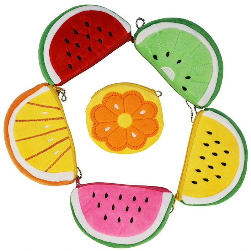 Korean cartoon fruit plush coin purse semi-circular key case watermelon cute bag wholesale