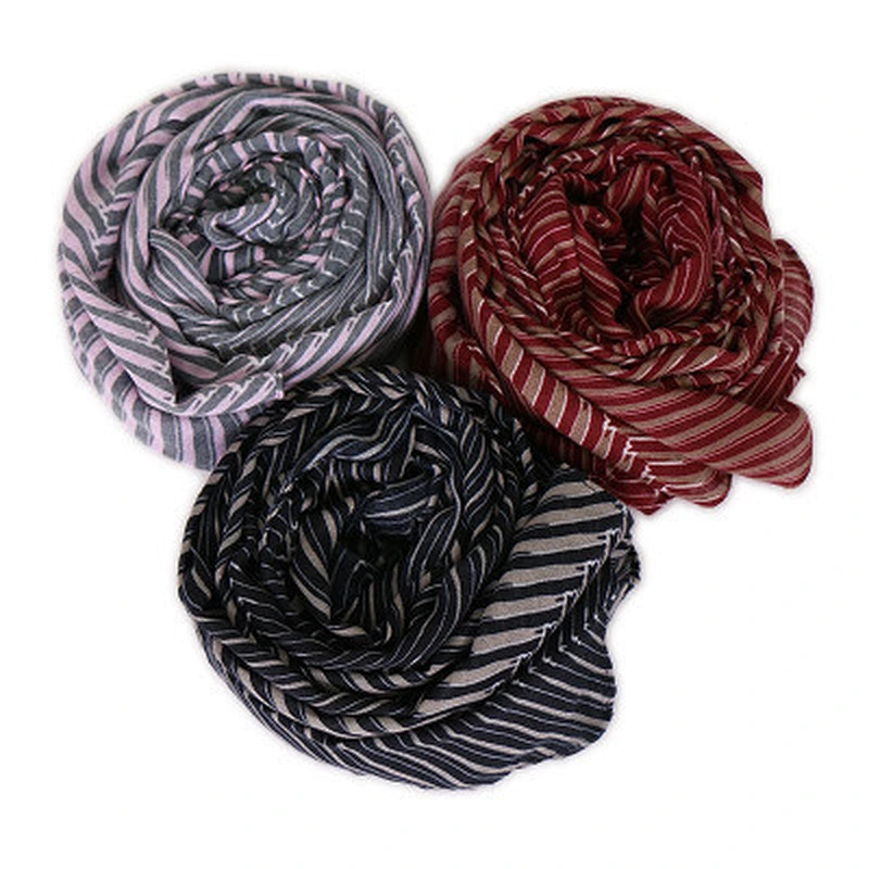 Breathable cotton and linen stripe all-matching shawl ladies fashion strips long scarfs for women