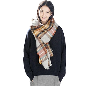Plaid Scarf Female Tassels Warm Striped Shawl European American Popular Square Scarf