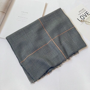 Small plaid scarf female spring and summer cotton and linen tulle beach towel sunscreen shawl scarf