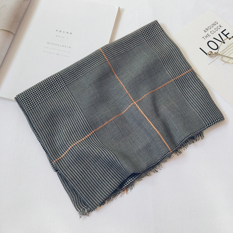 Small plaid scarf female spring and summer cotton and linen tulle beach towel sunscreen shawl scarf