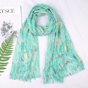 New cotton and linen female beach towel wild long section lengthened sun shawl feather printed scarf