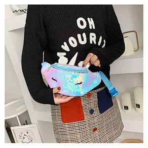 Wholesale sequined chest bag new children waist bag fashion cartoon unicorn sequin outdoor waist bag