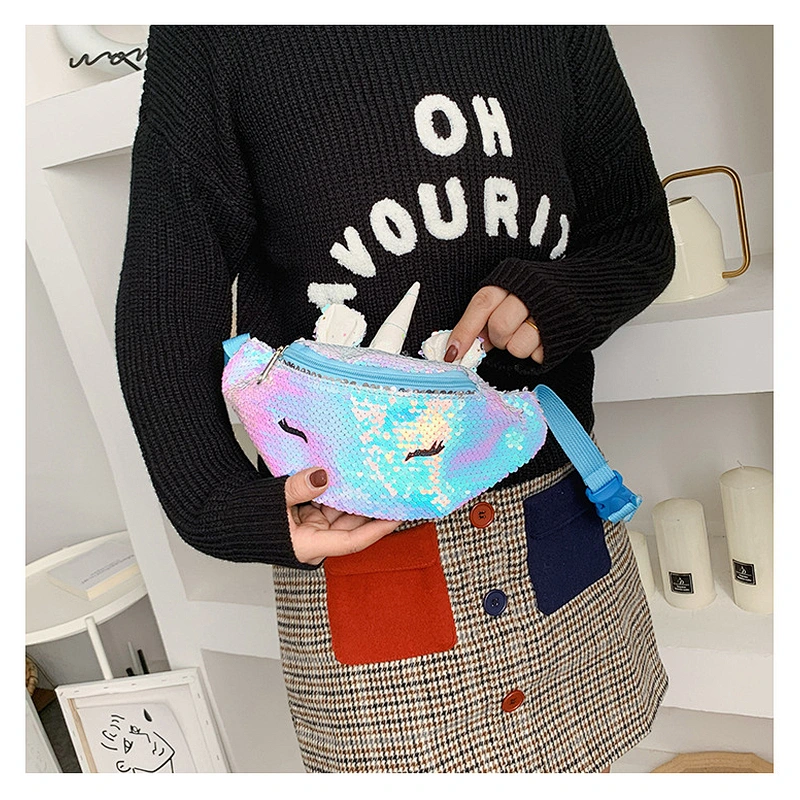 Wholesale sequined chest bag new children waist bag fashion cartoon unicorn sequin outdoor waist bag