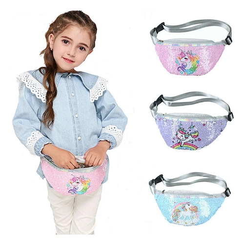 New Design Women Crossbody Bag Reversible Sequin Glitter Fanny Pack Ladies Outdoor Sports Unicorn Waist Bag For Girls