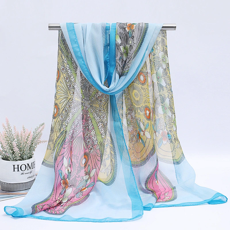 2020 new tide chiffon shawl floral printing scarves ladies sunscreen beach towel shawl scarf