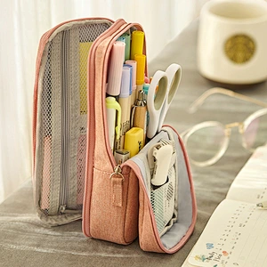Korean Version Folding Pencil Case Female School Students Large Capacity Girl Creative Double Layer Stationery Box