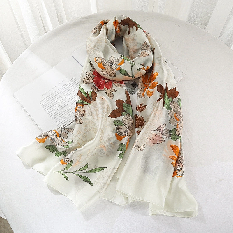 New simulation silk printing summer air conditioning shawl seaside sunscreen beach towel oversized gauze decorative scarf