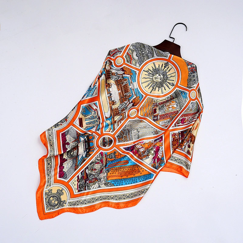 Hot sale Europe and the United States new printing simulation silk satin scarf scarf large square shawl multi-style wholesale