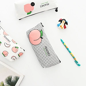 Japanese Cute Fun Letters Peach Student Pencil Case Cotton Pencil Bag Stationery Box Female