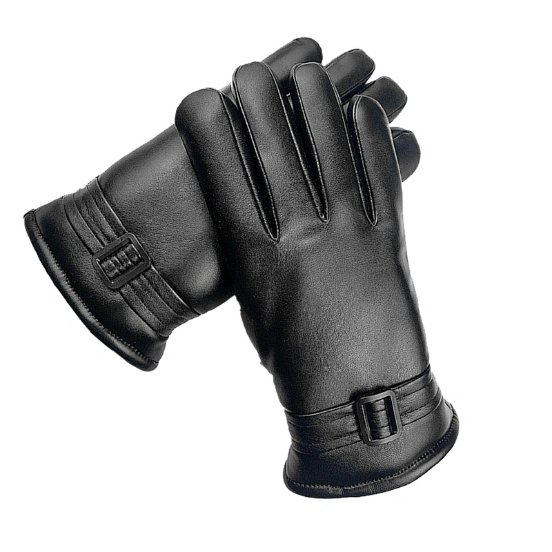 Man PU Leather Winter Cycling Leather Gloves Windproof Outdoor Cycling Motorcycle Thickened Wool Gloves