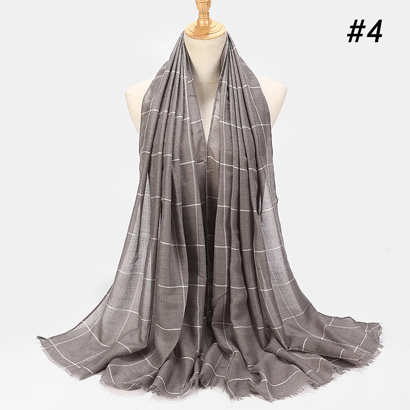 20 Colors Wholesale Ladies Simple Design Plaid Striped Cotton And Linen Scarf