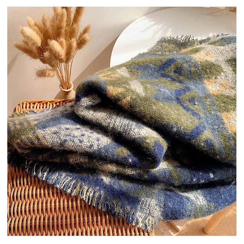 Super Long Shawl Female Autumn Winter Warm Bohemian Scarf Double-Sided Tassel Dual-Use Thick Woolen Scarf