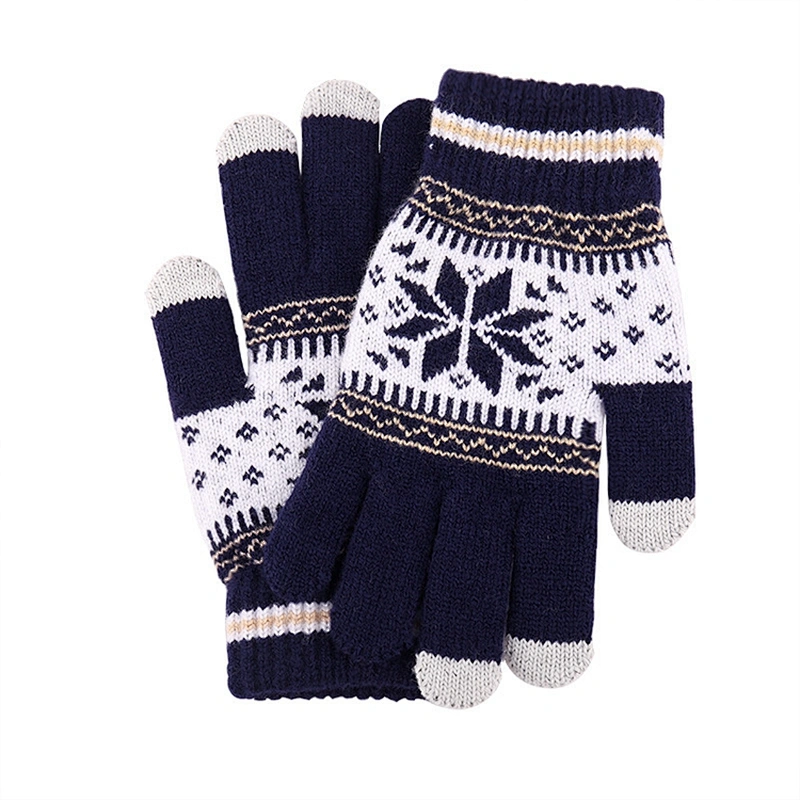 New Style Knitted Wool Snowflake Touch Screen Gloves Men Women Autumn Winter Warm Gloves Wholesale