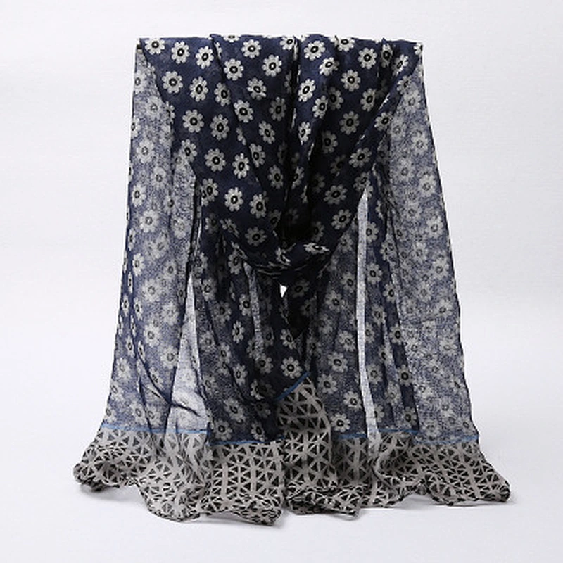 New daisy printed sunscreen shawl voile fabric muslim outdoor headscarf scarf beach shawl