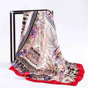 Explosive fashion women retro ethnic geometric square leopard print silk scarf satin scarfs