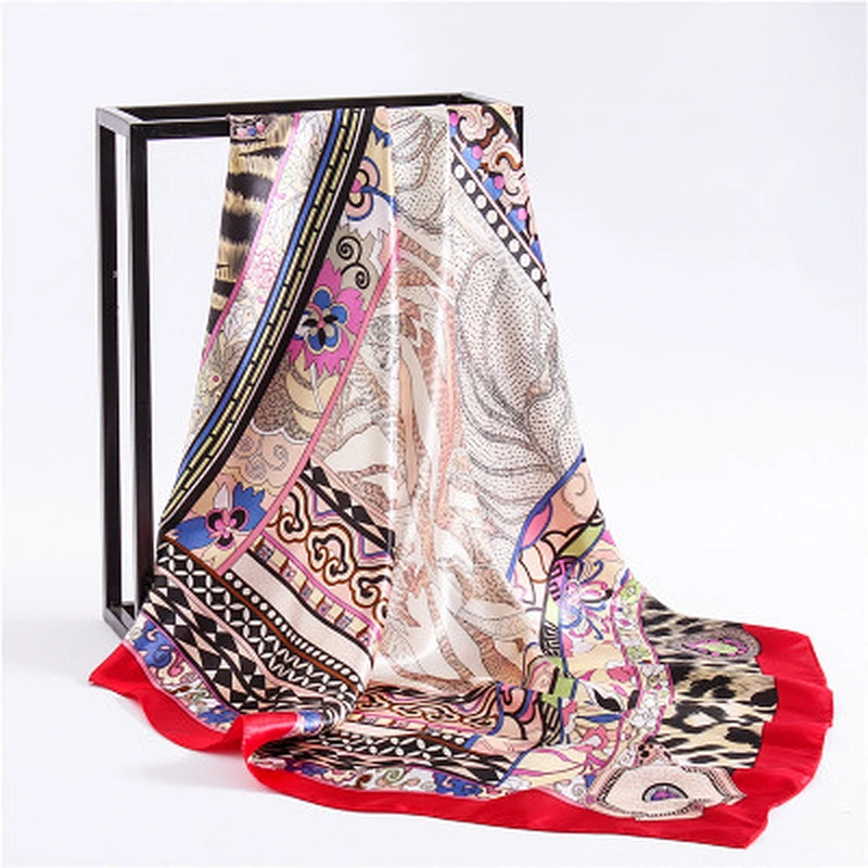 Explosive fashion women retro ethnic geometric square leopard print silk scarf satin scarfs