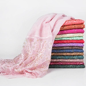 Solid color tie-dyed cotton monochrome women hijab lace rhinestone stitching fashion long scarf