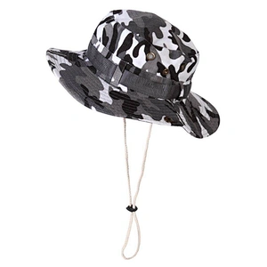Unisex Wide Brim Sun Logo Summer Protection Camouflage Fisherman Bucket Hat Custom