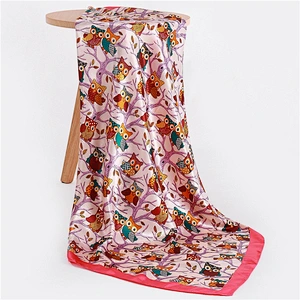 Cartoon animal scarves female 90cm large square scarf spring and summer wild shawl owl decorative head scarf autumn and winter s