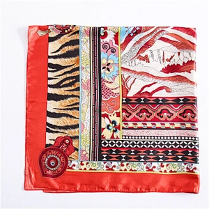 Explosive fashion women retro ethnic geometric square leopard print silk scarf satin scarfs