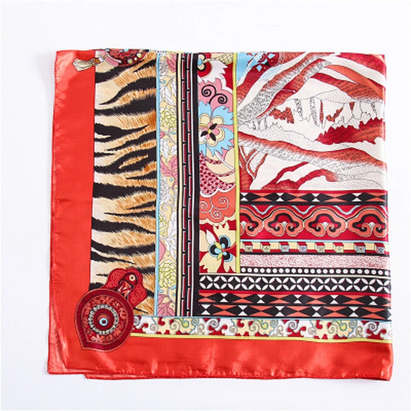 Explosive fashion women retro ethnic geometric square leopard print silk scarf satin scarfs
