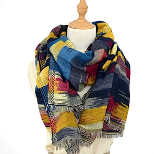 Winter Latest Design Style Women Rainbow Stripe Scarf Pashmina Cashmere Warm Thick Shawls Scarfs