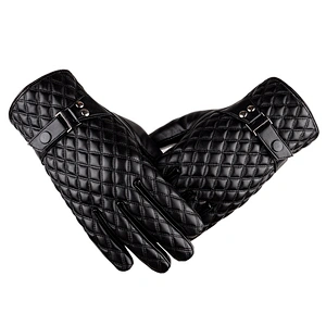 Wholesale Winter Cold Proof Full Finger Warm Touch Screen Glove Black Leather Gloves For Men