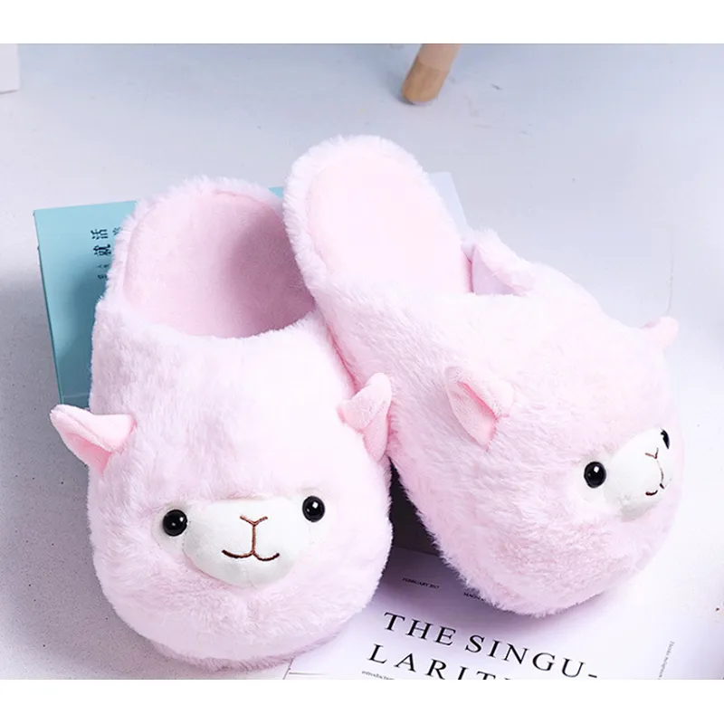 Soft Plush Alpaca Cotton Slippers Women Children Girl Indoor Warm Slippers House Anti-Slip Winter Slipper