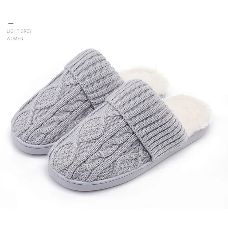 Male Autumn Winter Thick-Soled Cotton Slippers Female Home Couple Household Woolen Yarn Indoor Warm Cotton Slippers