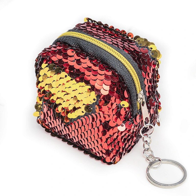 New sequined square three-dimensional mini coin purse ladies coin purse key case