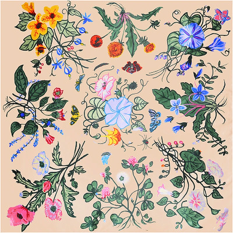 Hot sale wholesale large square scarf flowerprint silk scarf 90x90 square ladies scarf shawl