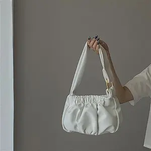 2020 New French Cream Color Handbag Fold Cloud Bag Underarm Bag Shoulder Crossbody Bag