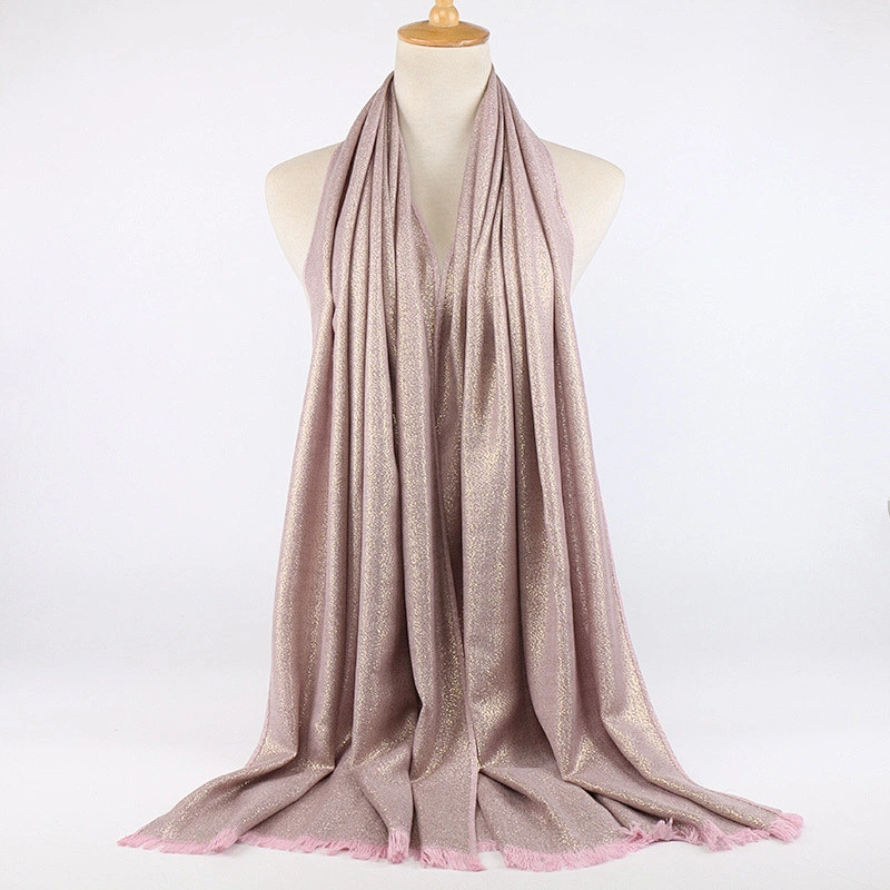 Double-sided gold silk braided wild warm female long cotton shawl tassel scarf