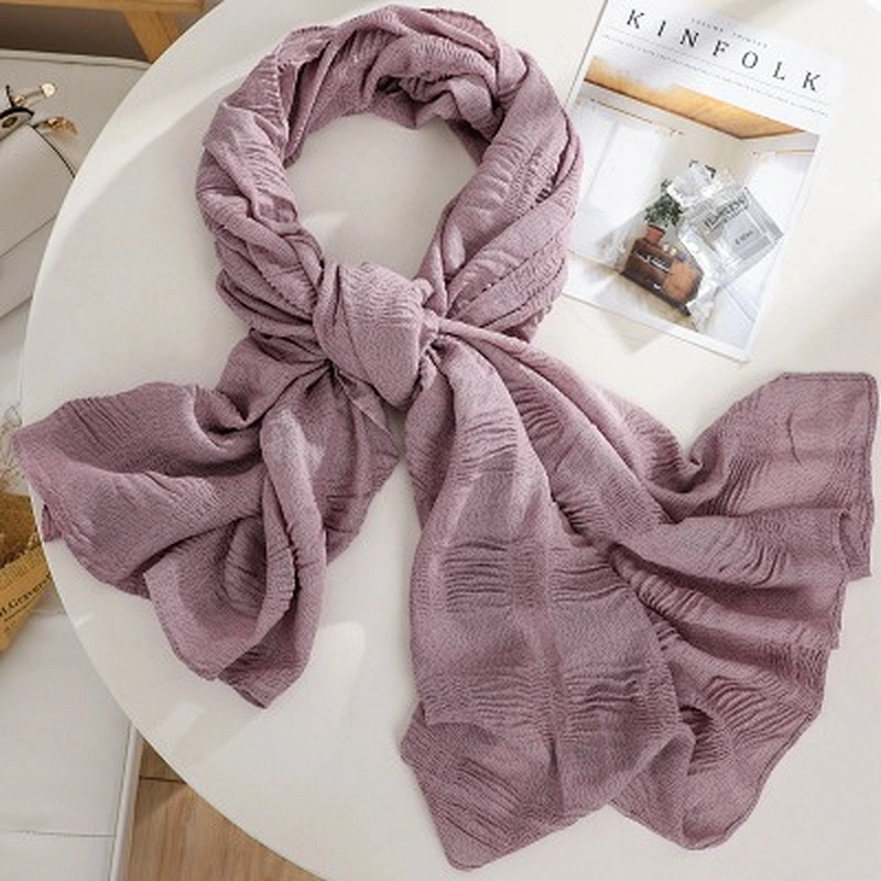 Solid color rectangular cotton and linen warm scarf outdoor decorative shawl designer crinkle shawl scarf