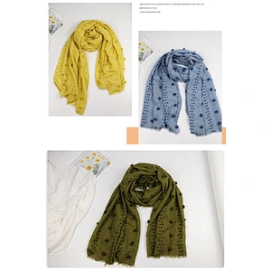 Korean Version Classic Fashion Flower Scarf Long Ladies Solid Color Cotton And Linen Silk Scarf Dual-Use Shawl