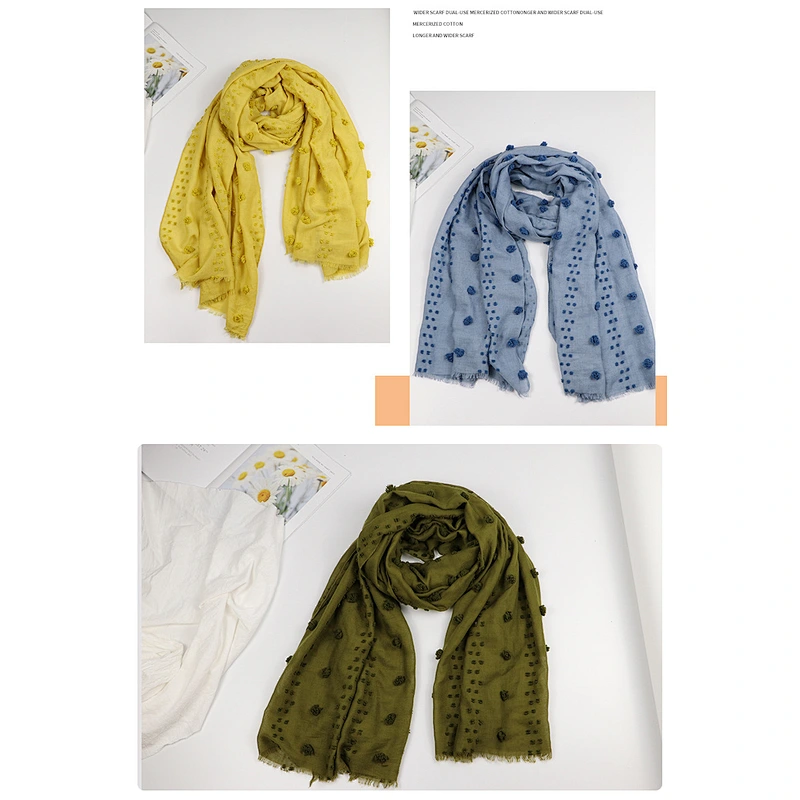 Korean Version Classic Fashion Flower Scarf Long Ladies Solid Color Cotton And Linen Silk Scarf Dual-Use Shawl