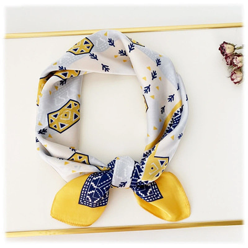 Spring and summer new simulation silk  geometric printed small silk chinese scarves silk square neck scarf