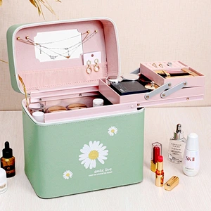 Professional Cosmetic Case Organizer Beauty Makeup Box Portable Waterproof PU Jewelry Cosmetic Case