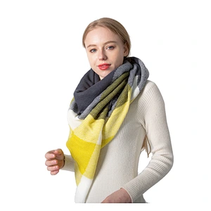 European American New Yellow-Grey Cashmere Large Plaid Square Scarf Female Enlarged Double-Sided Shawl