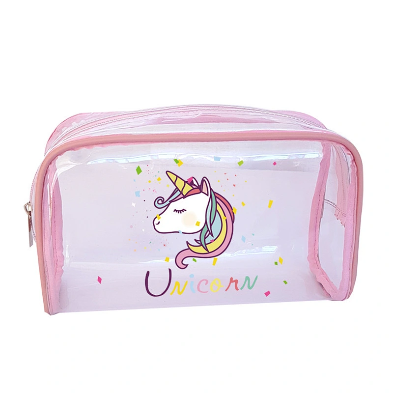 4 Styles Shape Size New Design Custom Unicorn Pattern Clear Cosmetic Brush Zipper Pouch PVC Makeup Bag