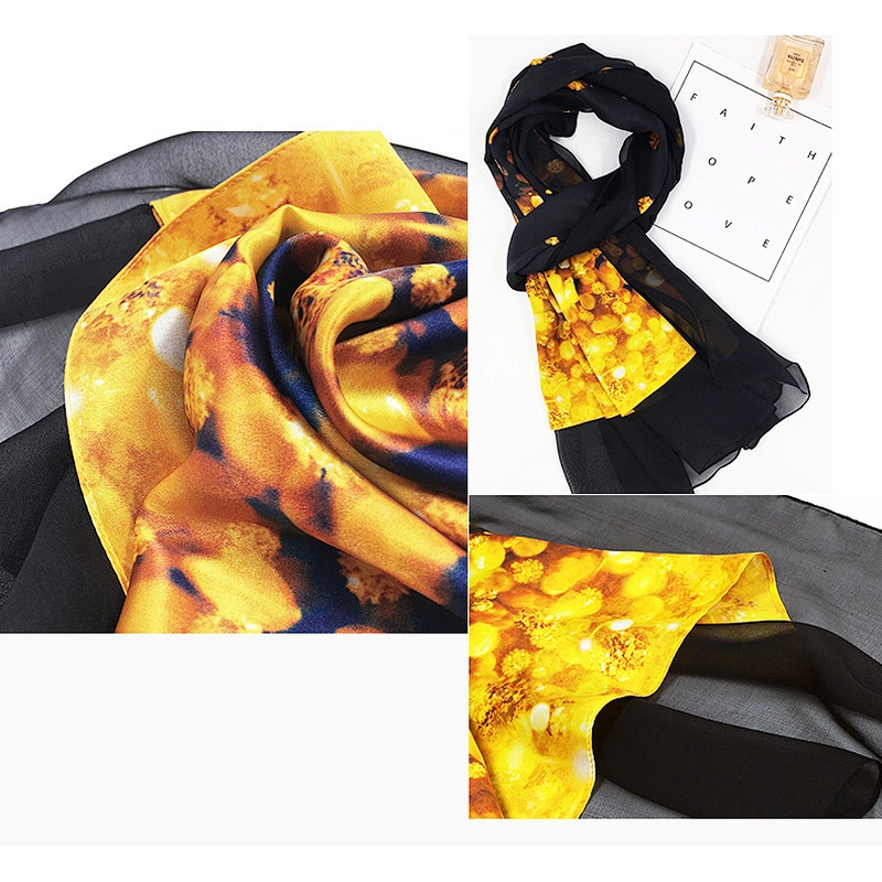 Luxury Elegant Autumn Winter Ladies 100% Silk Scarf Long Silk Scarves Shawl For Women