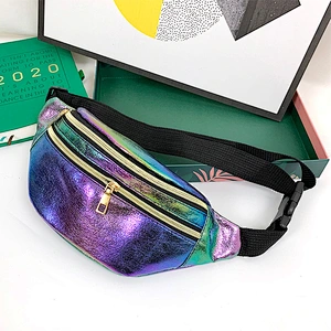 Holiday Bag Holographic PU Ladies Chest Bag Women Waist Bag Laser Fanny Pack Running Zip Belt Money Pouch Travel
