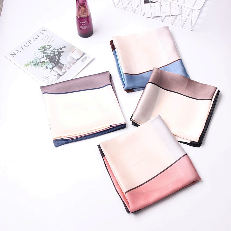New Silk Color Matching Small Square Silk Scarf Female Chic Style Simple Splicing Small Scarf 70 Wild Scarf