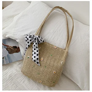 Ins 2020 Small Straw Bucket Bag Summer New Fairy Rattan Beach Vacation Portable Shoulder Bag