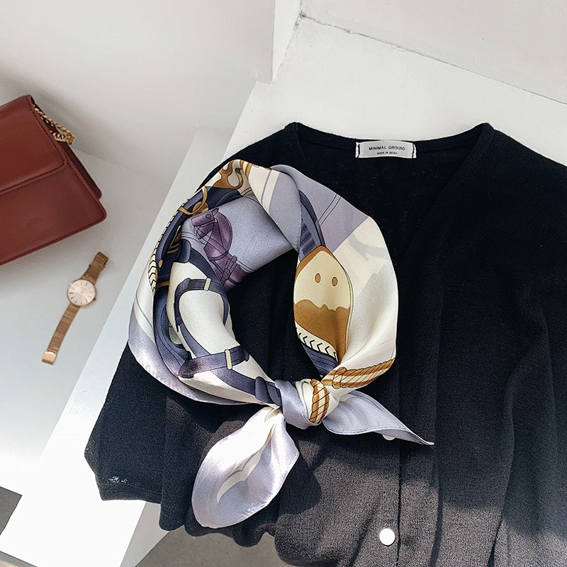 Hot sale 2020 new 55cm carriage printed silk square scarf women plain