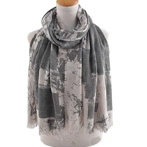 Spring Autumn Korean Style Pastoral Ink Painting Graffiti Printing Shawl Scarf For Ladies Cotton And Linen Beach Shawl