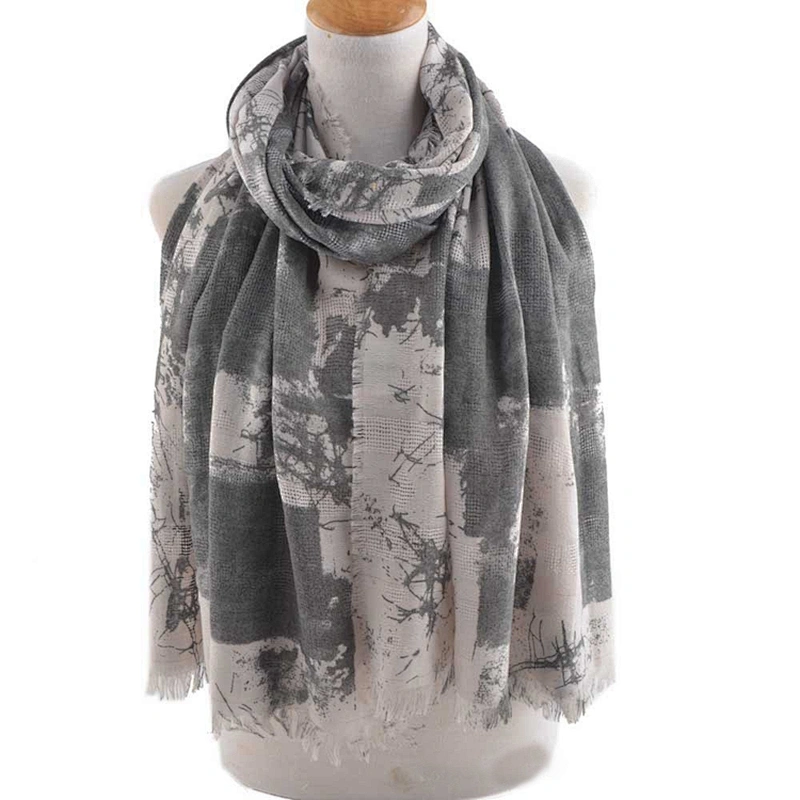Spring Autumn Korean Style Pastoral Ink Painting Graffiti Printing Shawl Scarf For Ladies Cotton And Linen Beach Shawl