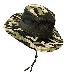 Unisex Wide Brim Sun Logo Summer Protection Camouflage Fisherman Bucket Hat Custom