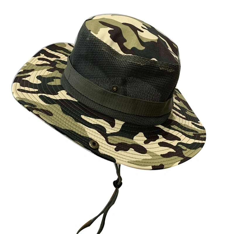 Unisex Wide Brim Sun Logo Summer Protection Camouflage Fisherman Bucket Hat Custom